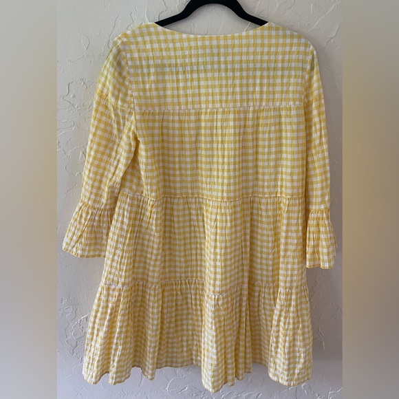 Maggy London Yellow and White Sundress with Bell Sleeves. Size 8 - Picture 2 of 4